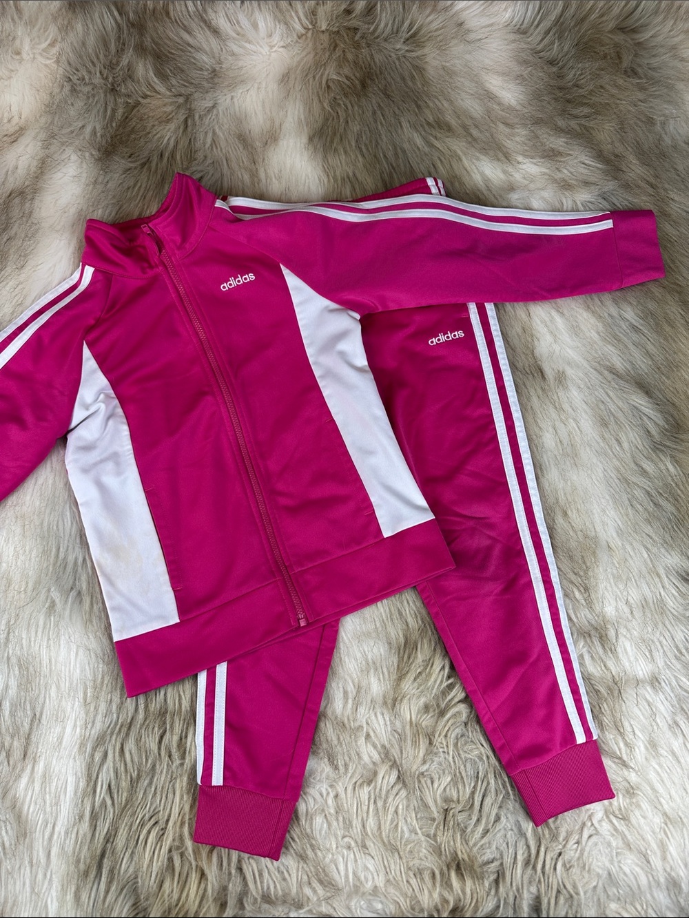 Adidas Girls Pink White 3 Stripe Tracksuit Jacket Pants Size 6